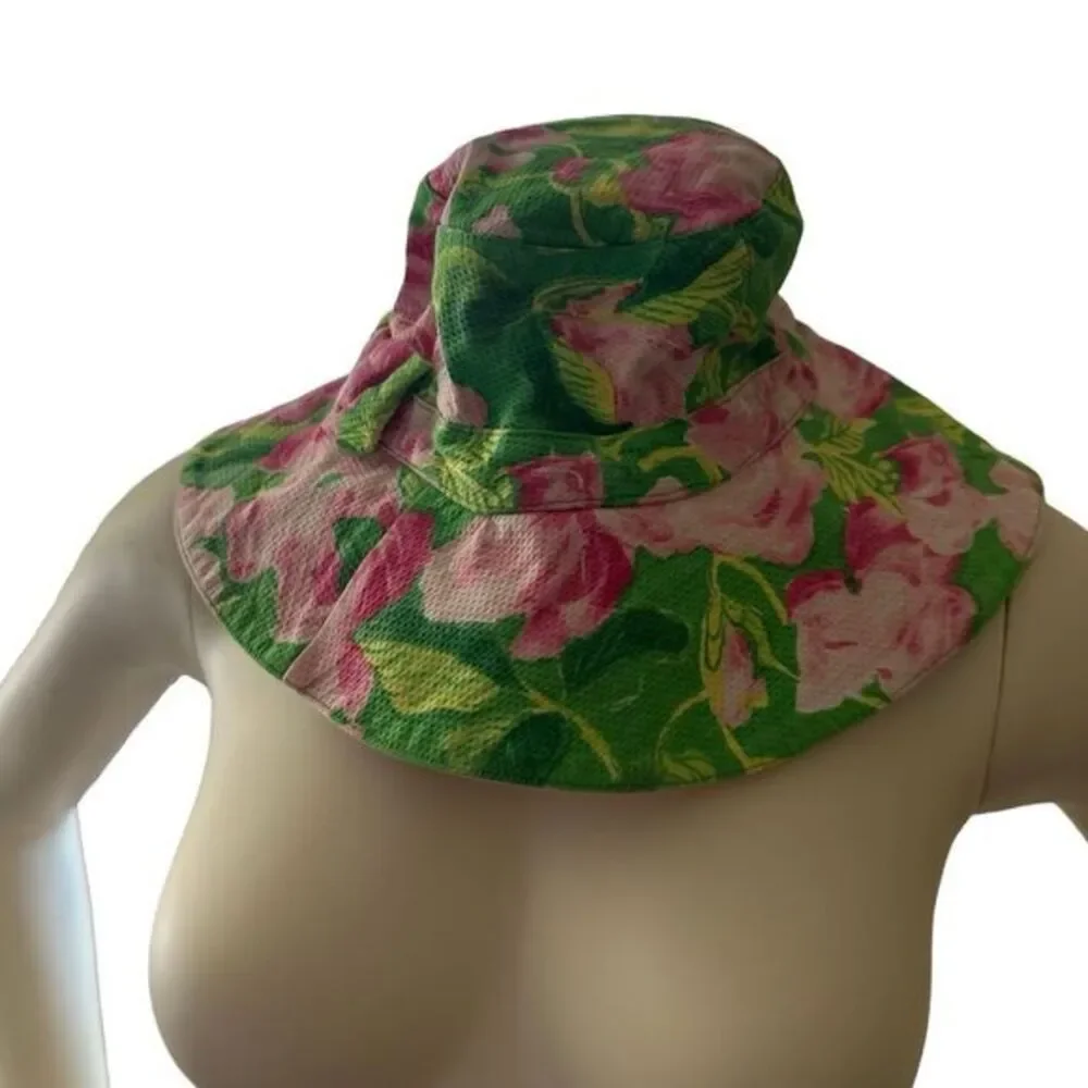 Janie and Jack Sun‎ Hat Girls 4-5 Pink Floral Seersucker Bow Summer